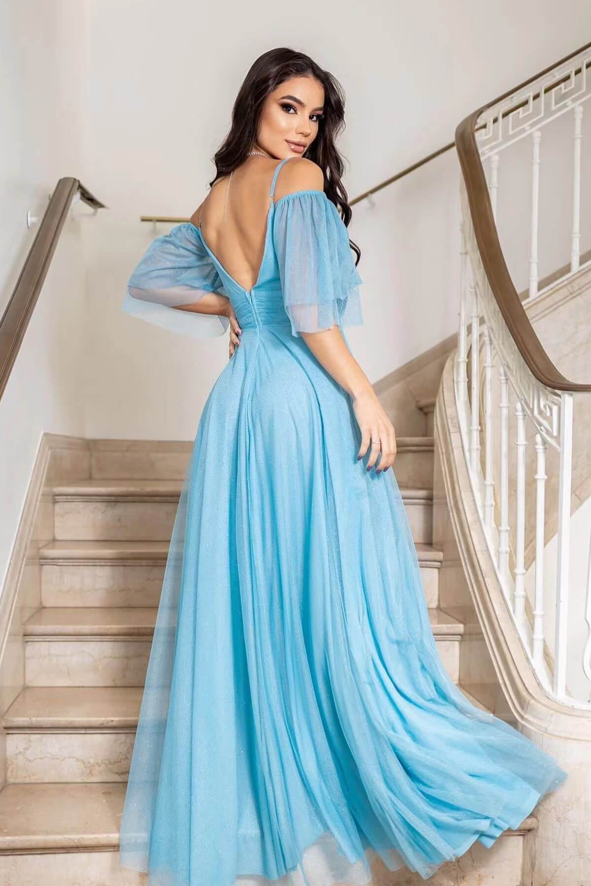 Tulle Spaghetti-Straps Boho Prom Dress A Line-BallBride