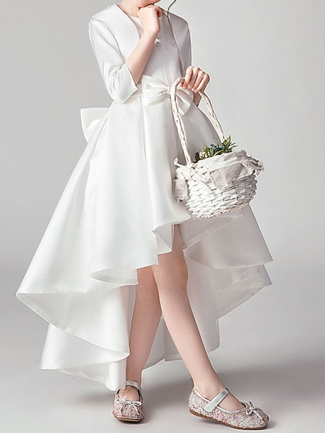 Two Piece Asymmetrical Polyester 3/4 Length Sleeve Jewel Neck With Bow(S) & Pleats-BallBride