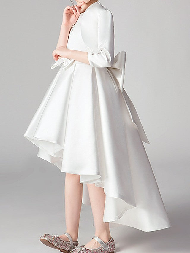 Two Piece Asymmetrical Polyester 3/4 Length Sleeve Jewel Neck With Bow(S) & Pleats-BallBride