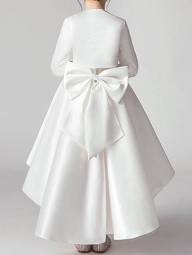 Two Piece Asymmetrical Polyester 3/4 Length Sleeve Jewel Neck With Bow(S) & Pleats-BallBride