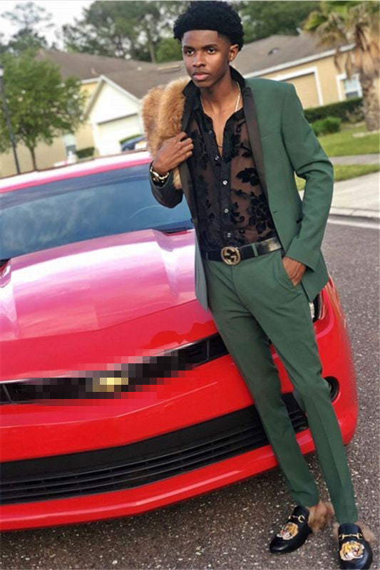 Two-Piece Dark Green Business Suit for Men with Silk Shawl-BallBride
