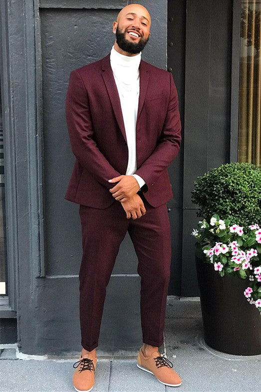 Two-Piece Handsome Prom Attire for Guys - Burgundy-BallBride