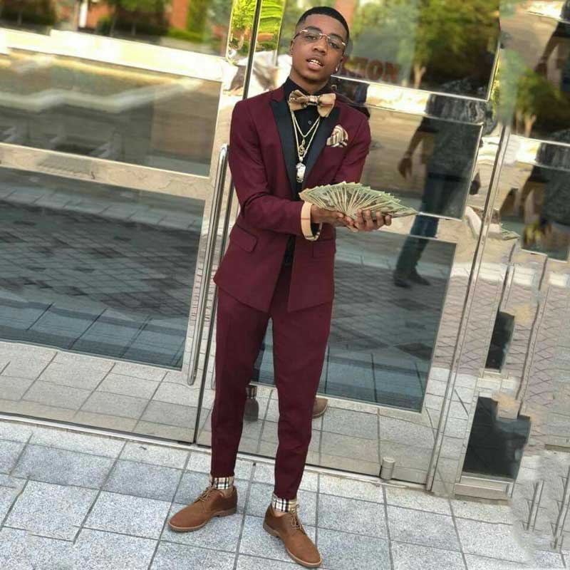 Two-Piece Party Prom Suit for Men - New Arrival Burgundy Black Lapel-BallBride