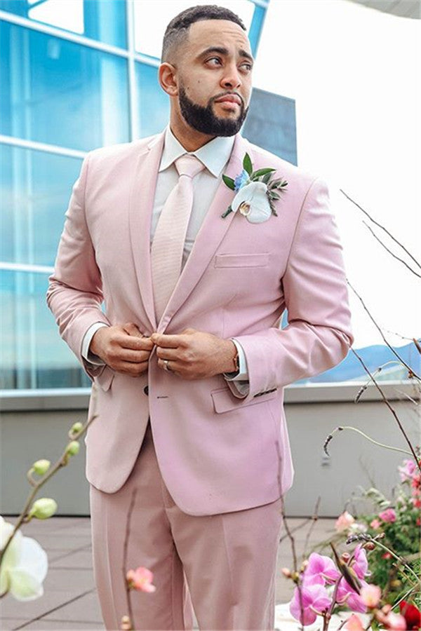 Two Piecs Pink Notched Lapel Dinner Prom Suits For Guys Slim Fit-BallBride