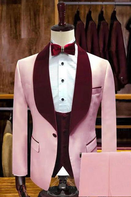 Tyson Candy Pink Stylish Shawl Lapel Slim Fit Men Suits for Weddings-BallBride