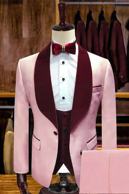 Tyson Candy Pink Stylish Shawl Lapel Slim Fit Men Suits for Weddings-BallBride