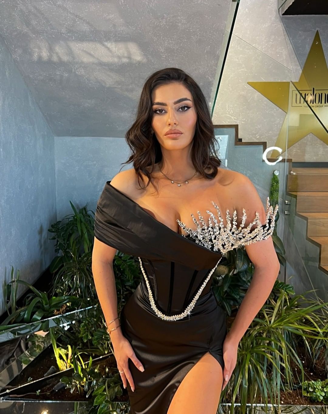 Unique Beaded Off The Shoulder Black Mermaid Prom Dress With Slit-BallBride