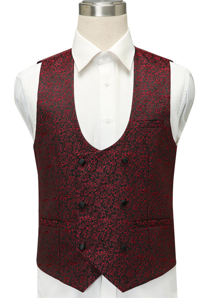 Unique Burgundy One Button Shawl Lapel Jacquard Wedding Tuxedo-BallBride