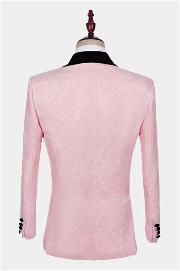 Unique Pink Jacquard Shawl Lapel Tuxedo for Guys-BallBride