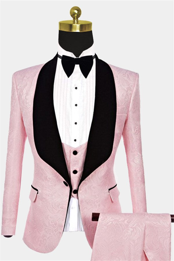 Unique Pink Jacquard Shawl Lapel Tuxedo for Guys-BallBride