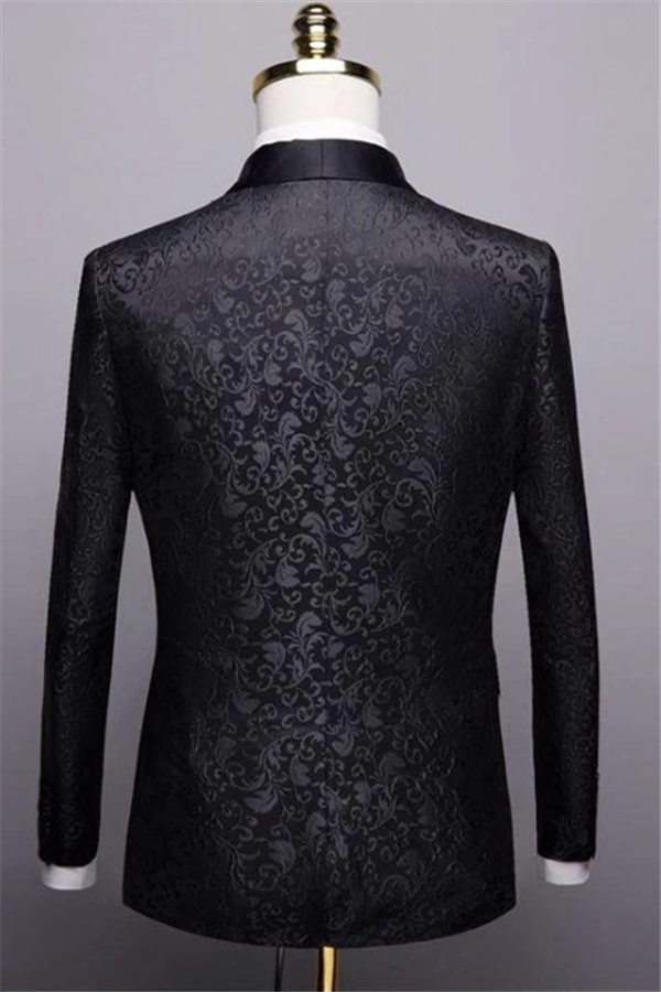 Unique Slim Fit Two-Pieces Weddings Groom Tuxedos with Black Jacquard Shawl Lapel-BallBride