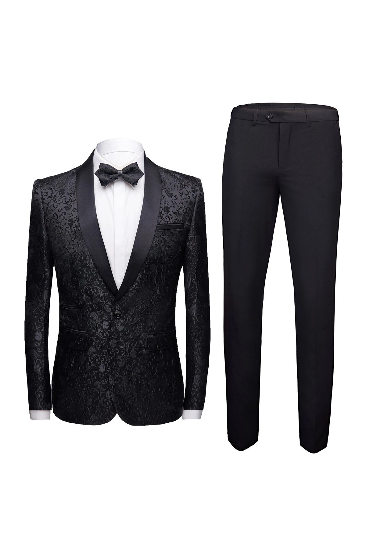 Unique Slim Fit Two-Pieces Weddings Groom Tuxedos with Black Jacquard Shawl Lapel-BallBride