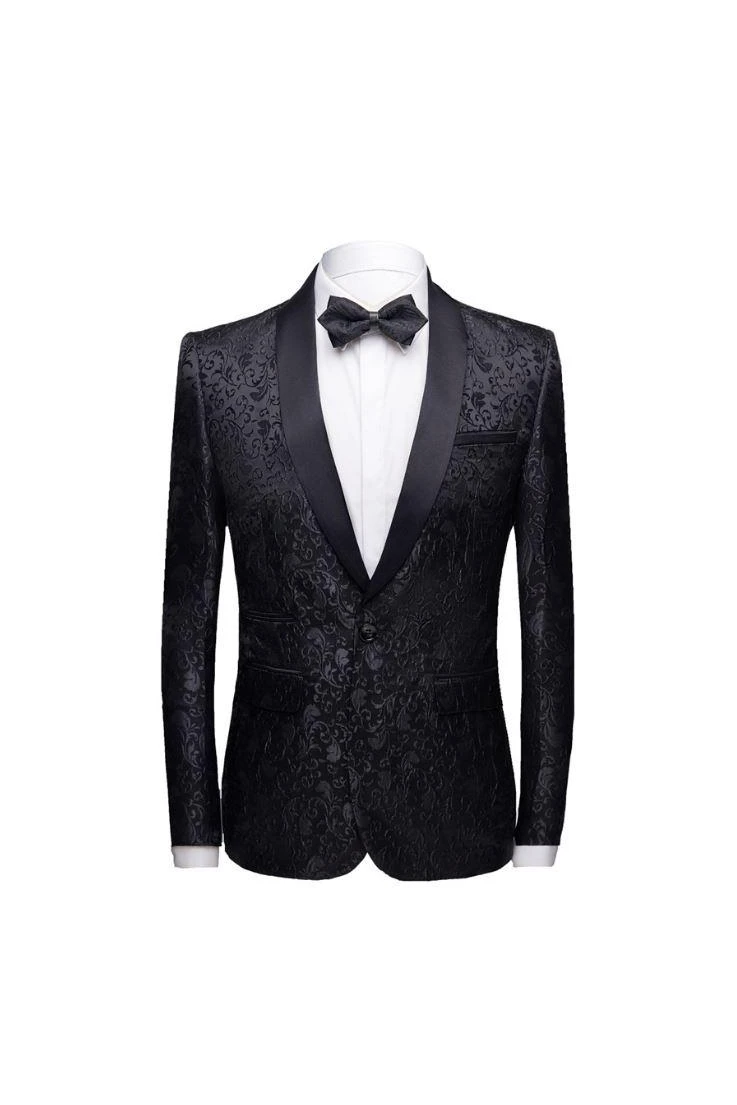 Unique Slim Fit Two-Pieces Weddings Groom Tuxedos with Black Jacquard Shawl Lapel-BallBride
