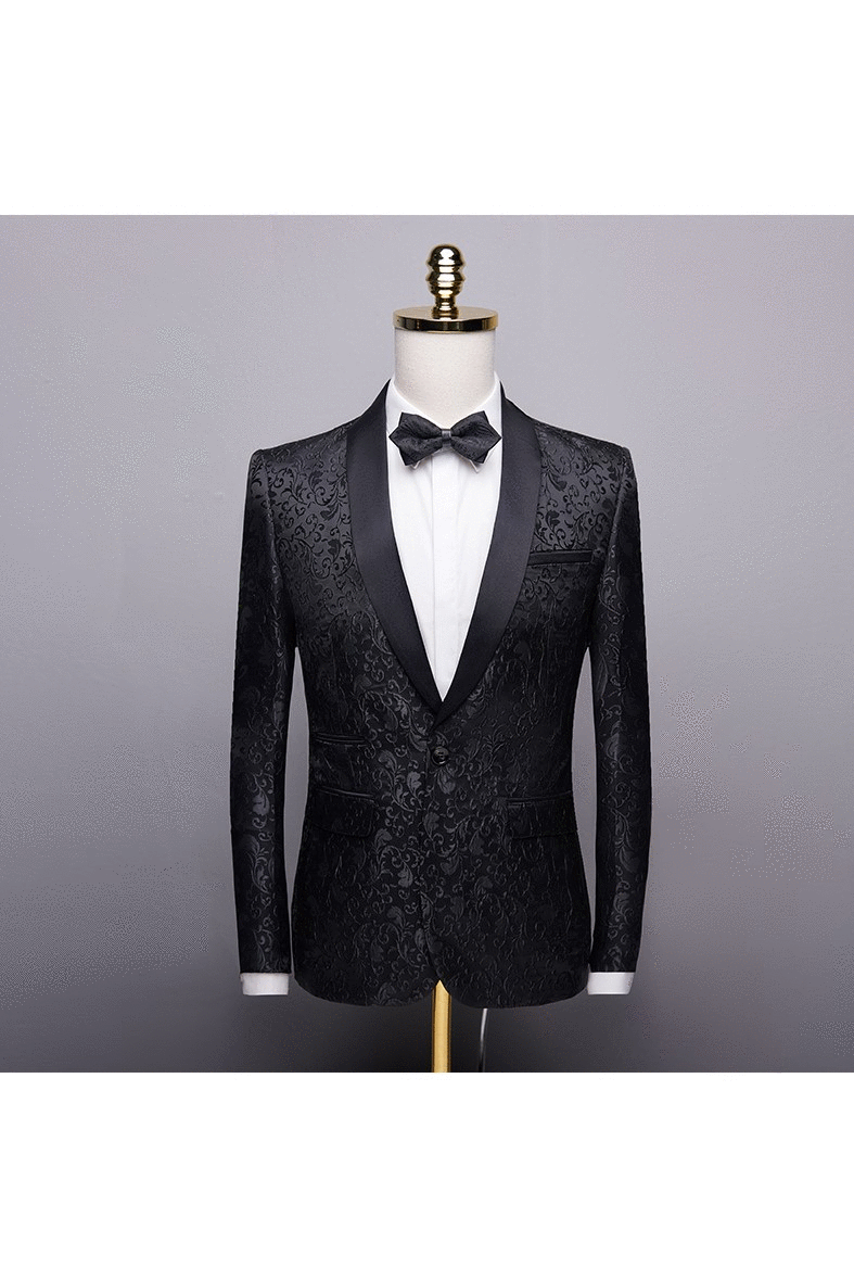 Unique Slim Fit Two-Pieces Weddings Groom Tuxedos with Black Jacquard Shawl Lapel-BallBride