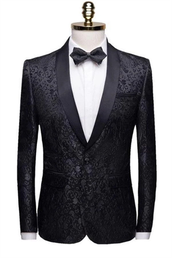 Unique Slim Fit Two-Pieces Weddings Groom Tuxedos with Black Jacquard Shawl Lapel-BallBride