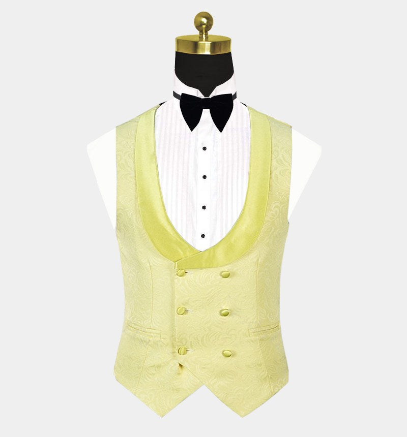 Unique Three Pieces Shawl Lapel Yellow Jacquard Morning Suit-BallBride