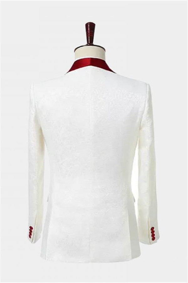Unique Two Pieces Slim Fit Double Breasted Floral White Tuxedo for Men-BallBride