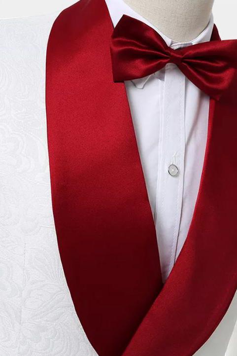 Unique Two Pieces Slim Fit Double Breasted Floral White Tuxedo for Men-BallBride