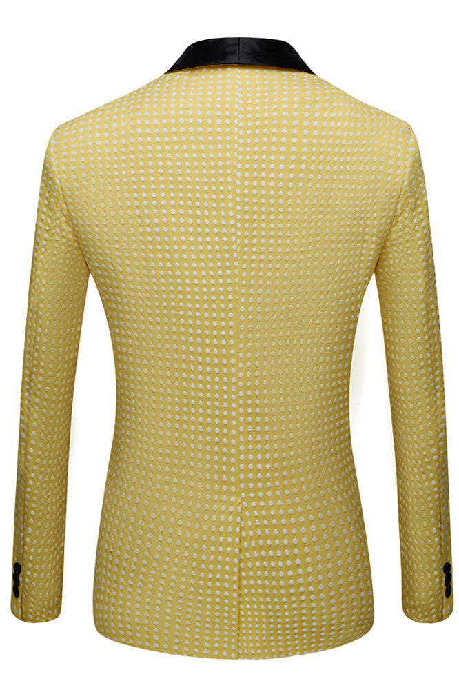 Unique Yellow Dot Shawl Lapel Slim Fit Wedding Suit for Men-BallBride