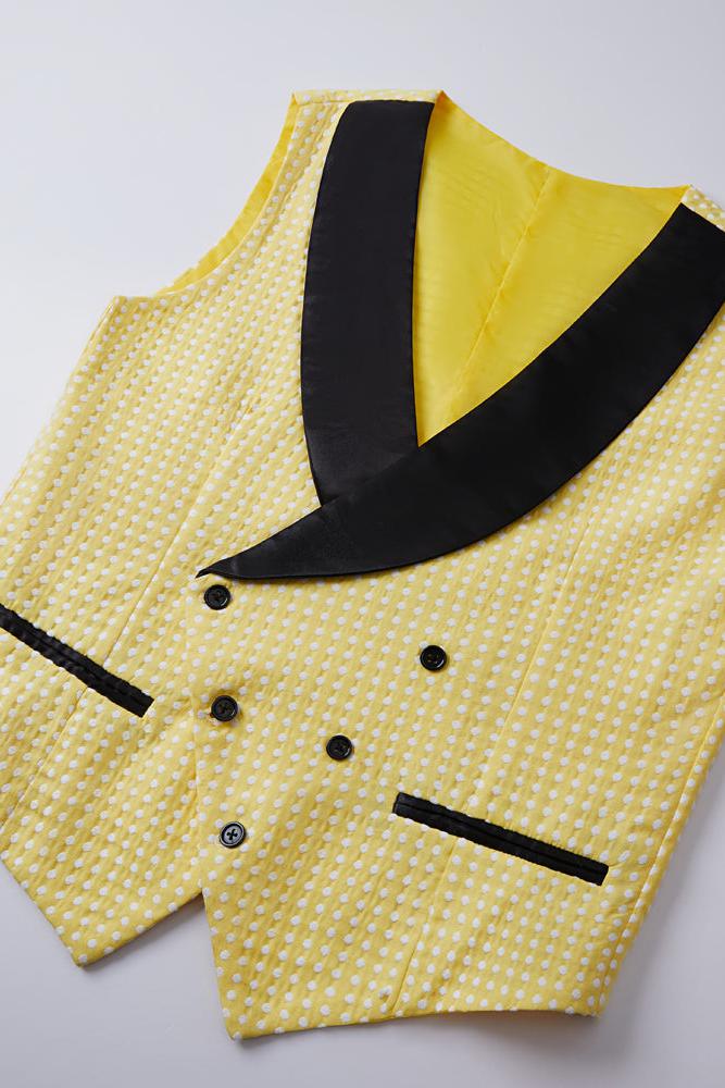 Unique Yellow Dot Shawl Lapel Slim Fit Wedding Suit for Men-BallBride