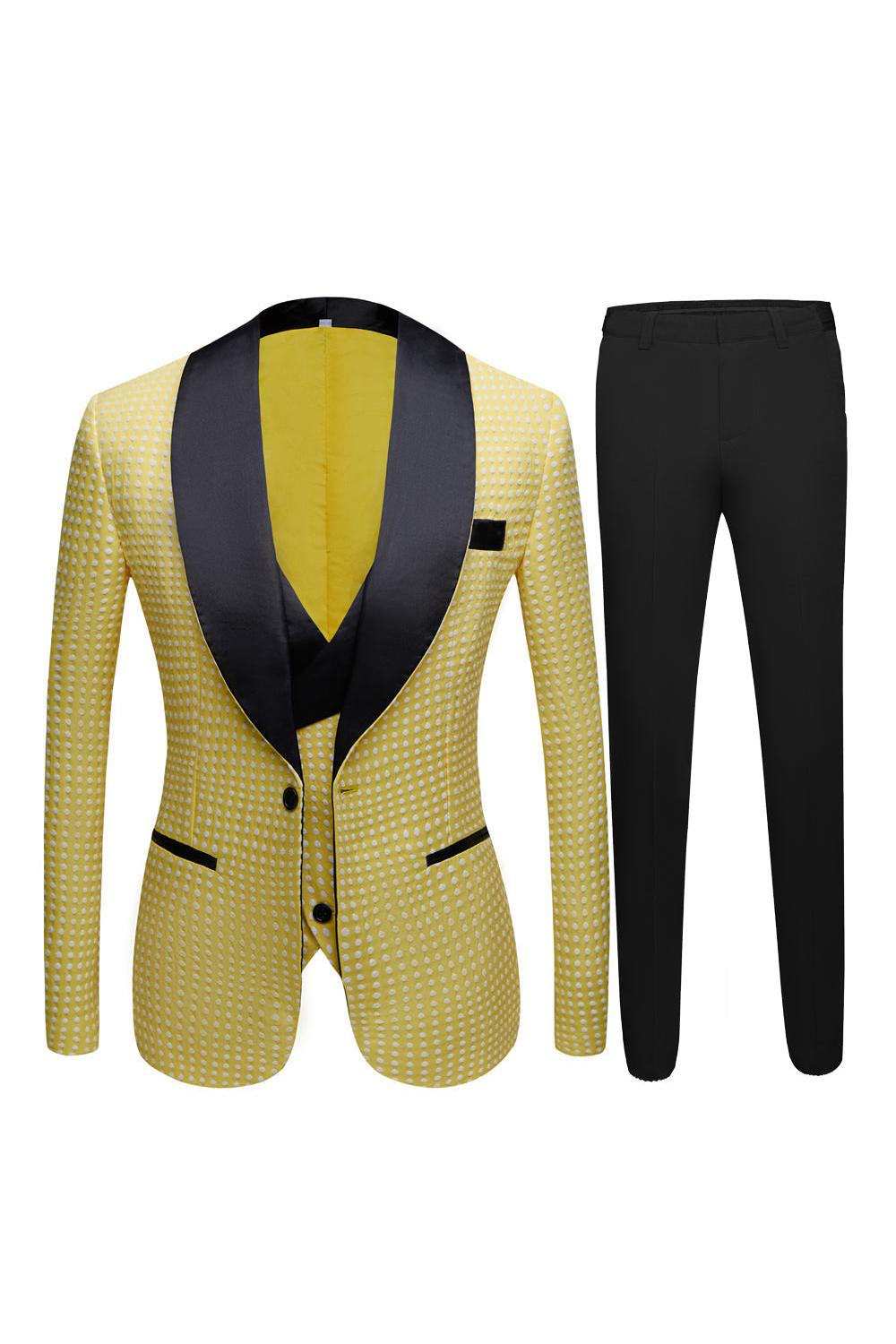 Unique Yellow Dot Shawl Lapel Slim Fit Wedding Suit for Men-BallBride