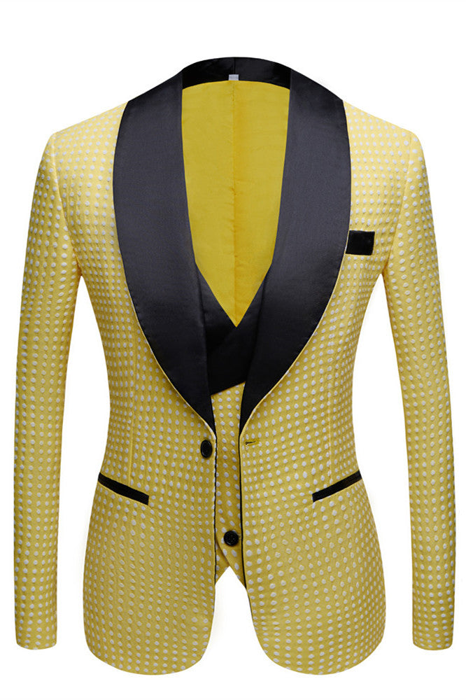 Unique Yellow Dot Shawl Lapel Slim Fit Wedding Suit for Men-BallBride