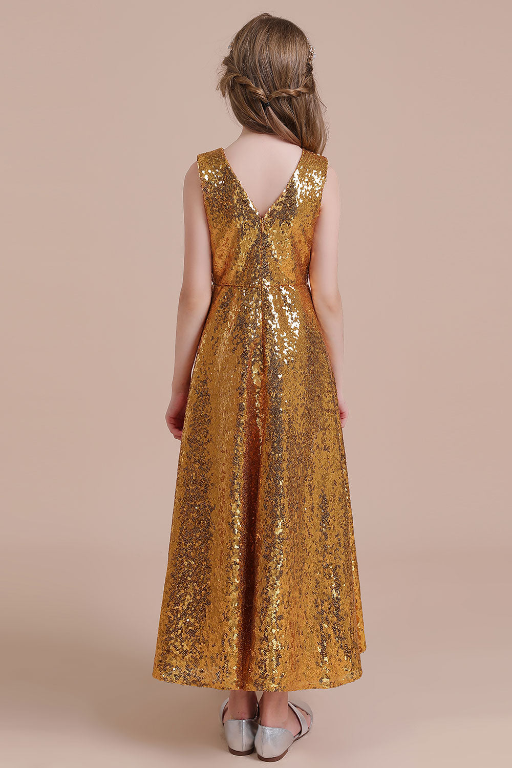 V-neck A-line Flower Girl Dress with Amazing Sequins-BallBride