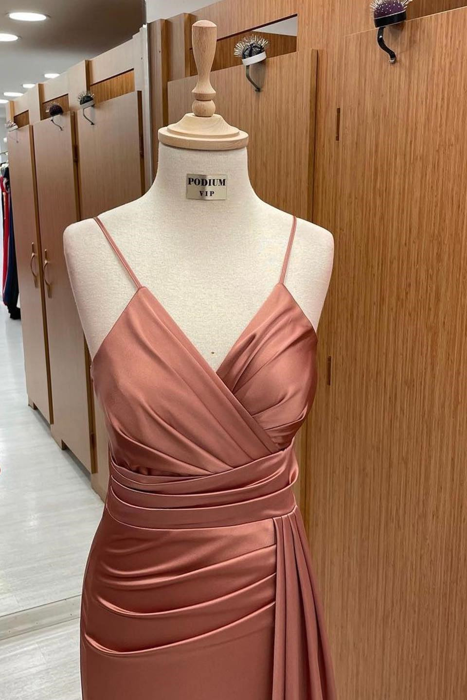 V-Neck Elegant Spaghetti-Straps Mermaid Evening Dress-BallBride
