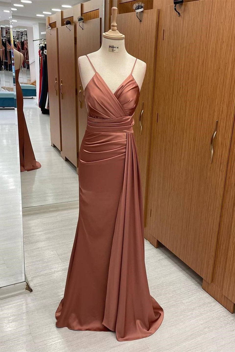 V-Neck Elegant Spaghetti-Straps Mermaid Evening Dress-BallBride