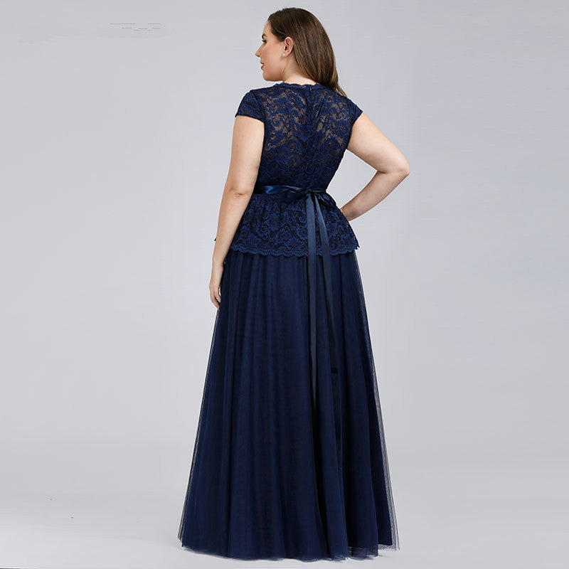 V-Neck Lace Plus Size Dress ¨C Navy Blue Online-BallBride