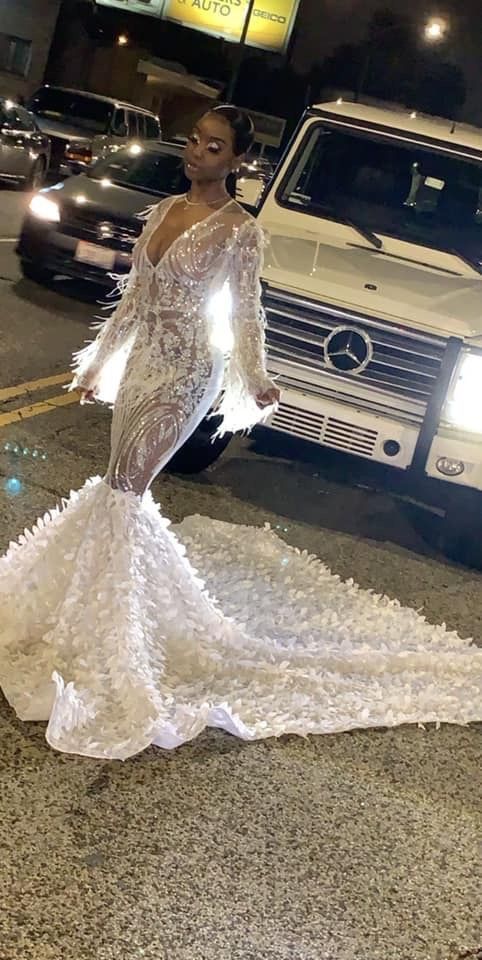 V-Neck Long Sleeves Sexy Mermaid Prom Dress with Sequins-BallBride