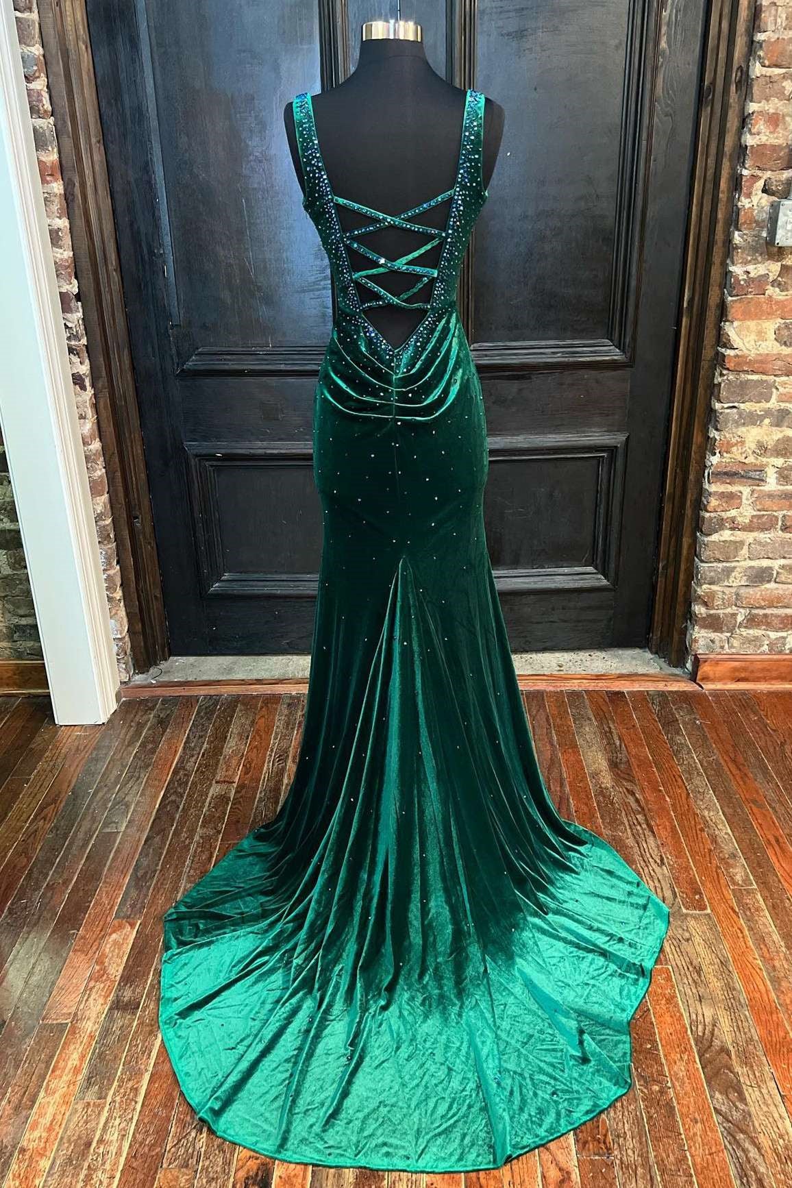 V Neck Mermaid Prom Dress with Diamond Appliques-BallBride