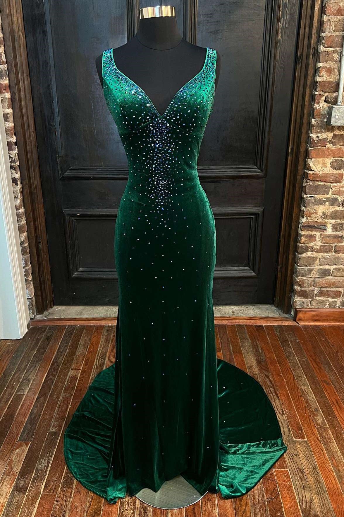 V Neck Mermaid Prom Dress with Diamond Appliques-BallBride