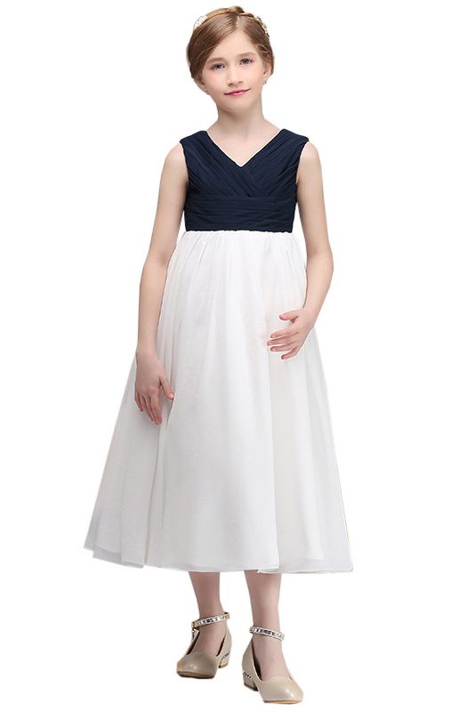 V Neck Sleeveless Flower Girl Dress in Tulle-BallBride
