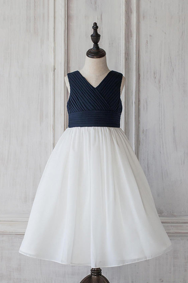 V Neck Sleeveless Flower Girl Dress in Tulle-BallBride