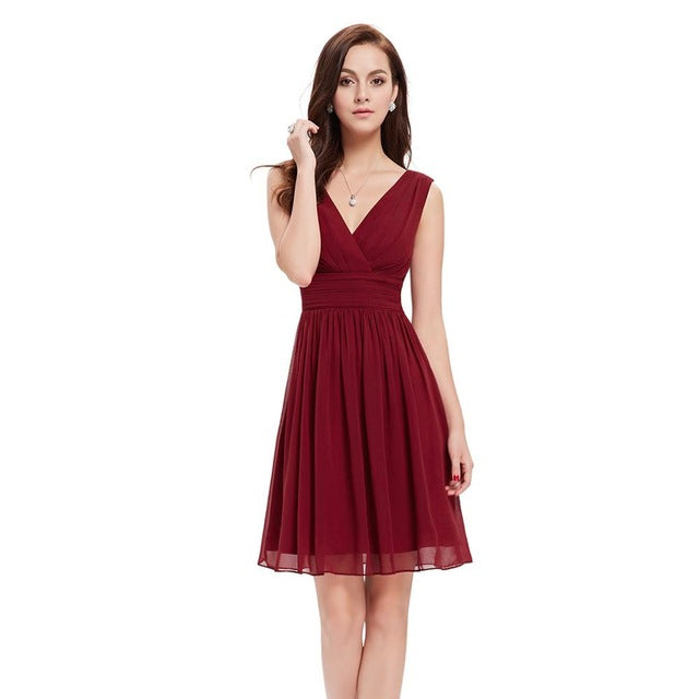 V-Neck Sleeveless Short Chiffon Homecoming Dress - Lovely-BallBride