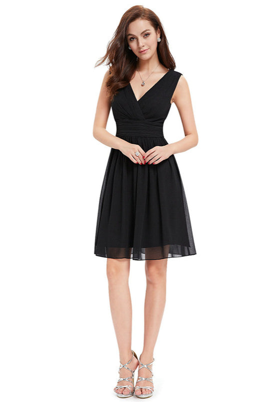 V-Neck Sleeveless Short Chiffon Homecoming Dress - Lovely-BallBride