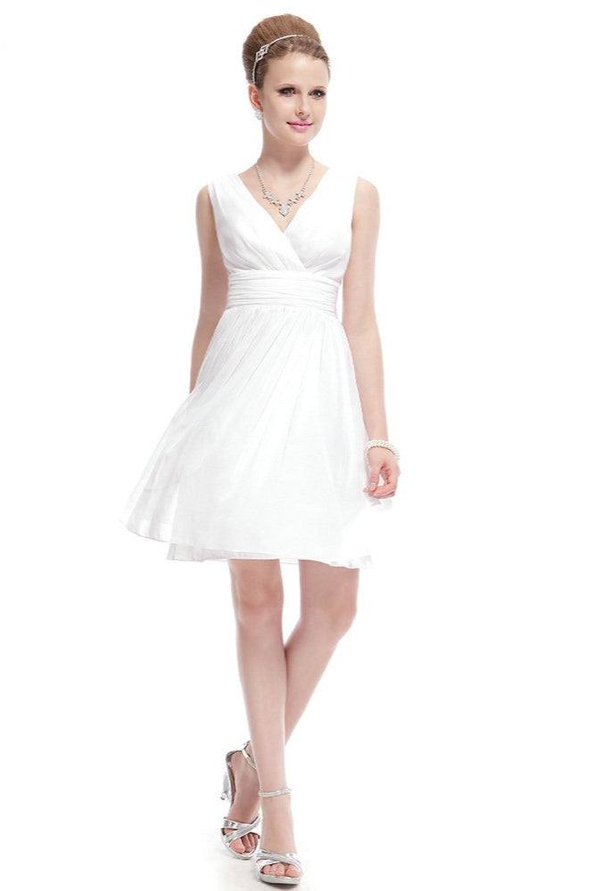 V-Neck Sleeveless Short Chiffon Homecoming Dress - Lovely-BallBride