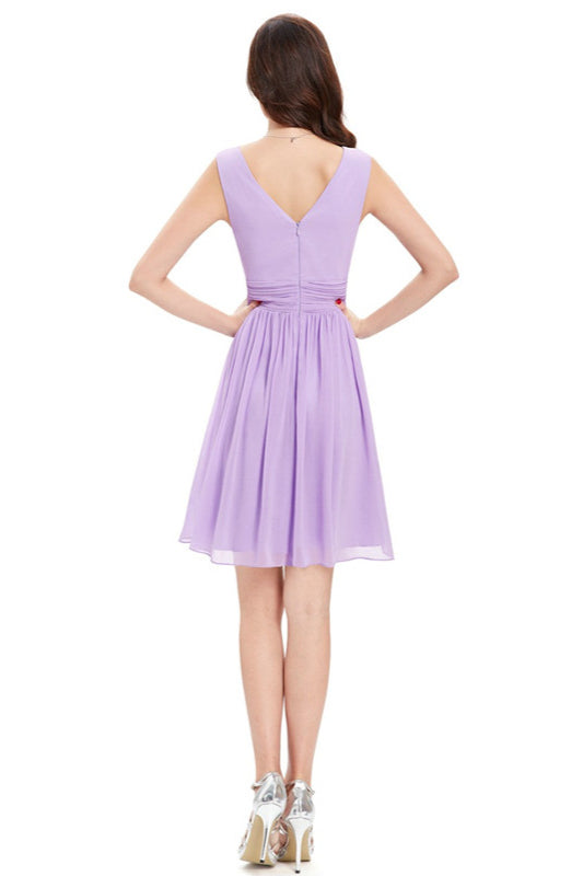 V-Neck Sleeveless Short Chiffon Homecoming Dress - Lovely-BallBride