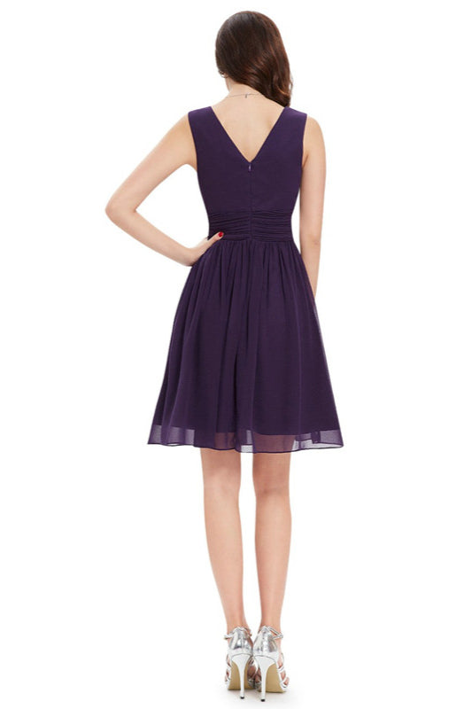 V-Neck Sleeveless Short Chiffon Homecoming Dress - Lovely-BallBride