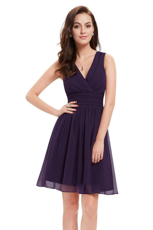 V-Neck Sleeveless Short Chiffon Homecoming Dress - Lovely-BallBride