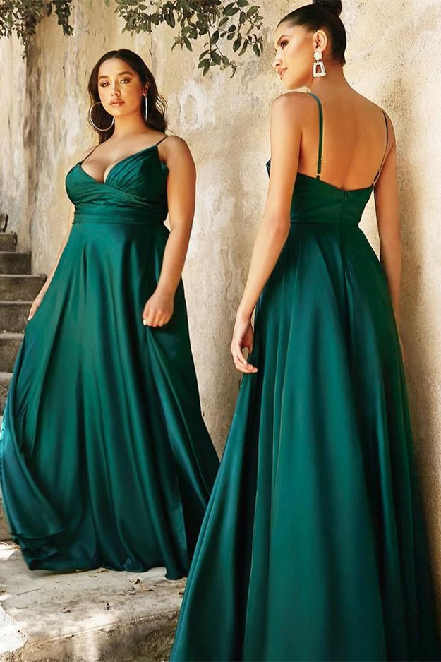 V-Neck Spaghetti-Straps Elegant Mermaid Prom Dress With Split-BallBride