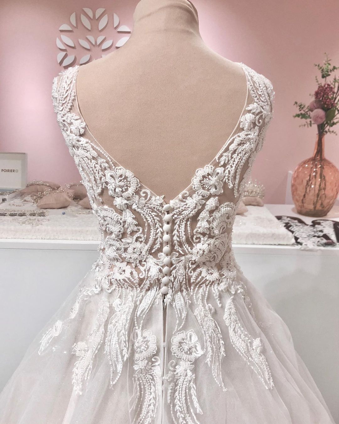 Vintage A-line Wedding Dress with Deep V-neck, Backless, Ruffles, Tulle and Appliques Lace-BallBride