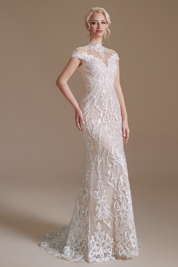 Vintage Long Mermaid Lace Wedding Dress With Sleeves-BallBride