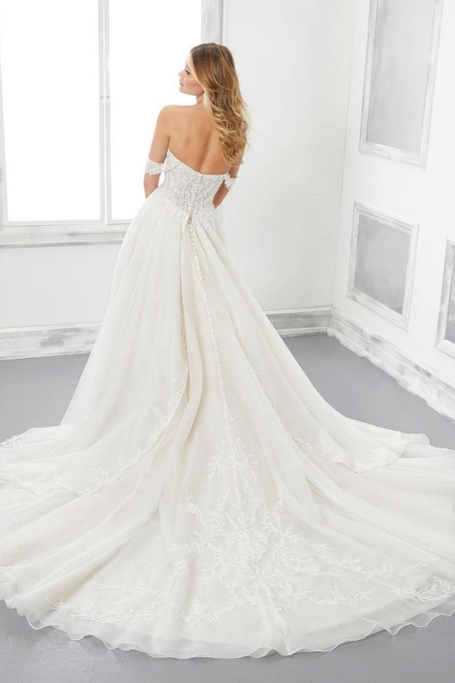 Vintage Sweetheart A-Line Wedding Dress with Appliques Lace and Off-the-Shoulder Train-BallBride