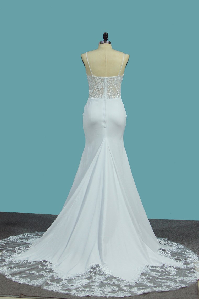 Vintage Sweetheart Mermaid Wedding Dress With Lace Spaghetti-Straps-BallBride