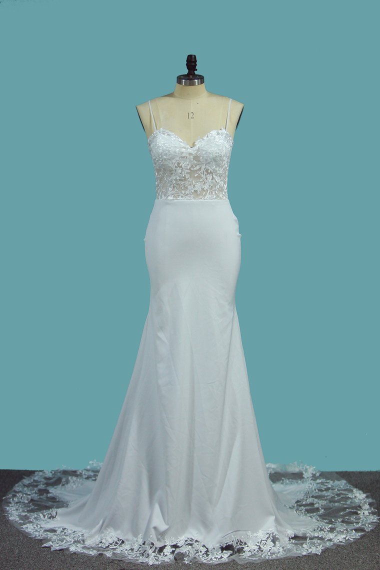 Vintage Sweetheart Mermaid Wedding Dress With Lace Spaghetti-Straps-BallBride