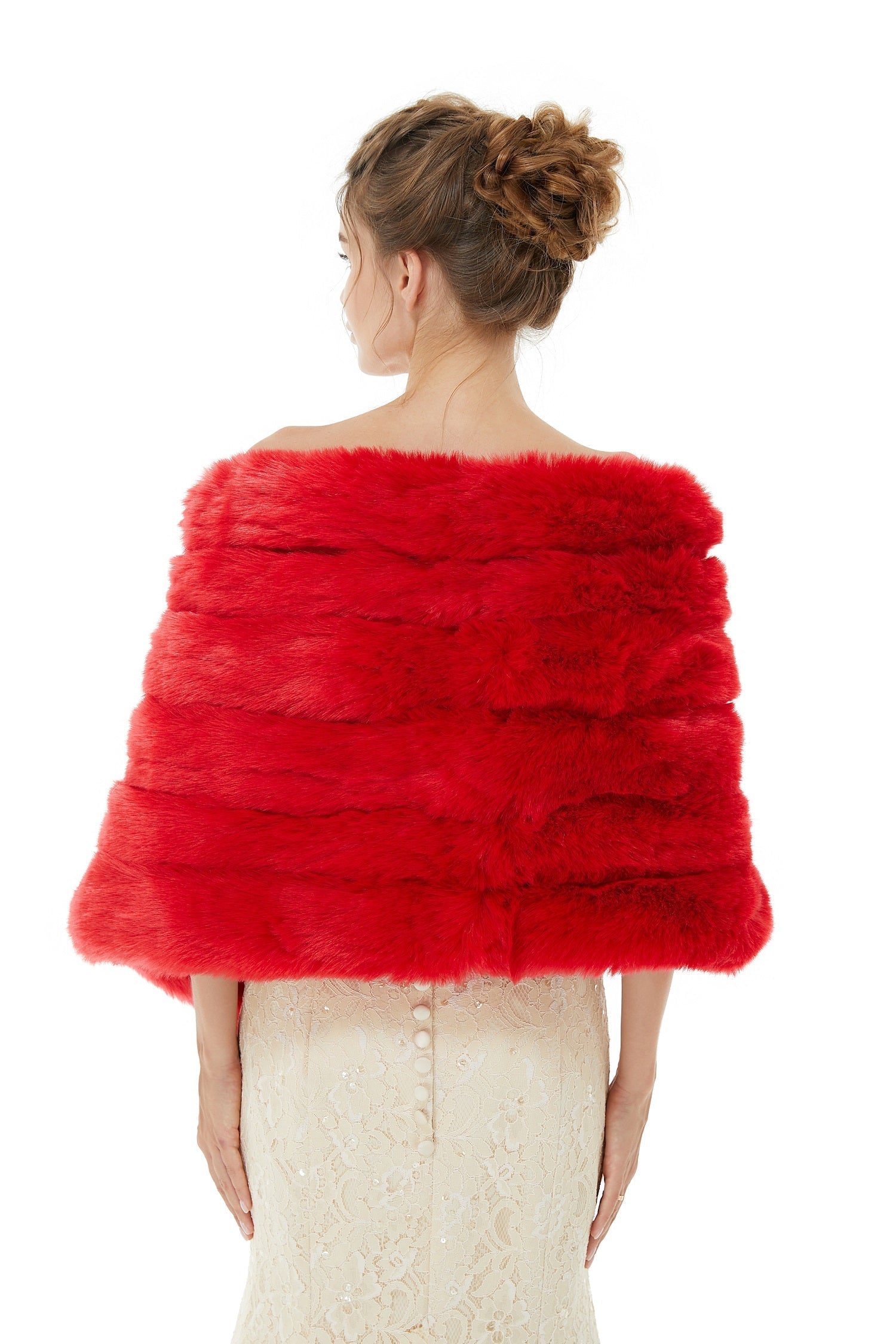 Warm Red Faux Fur Wedding Shawl - Bridal Wrap Online-BallBride