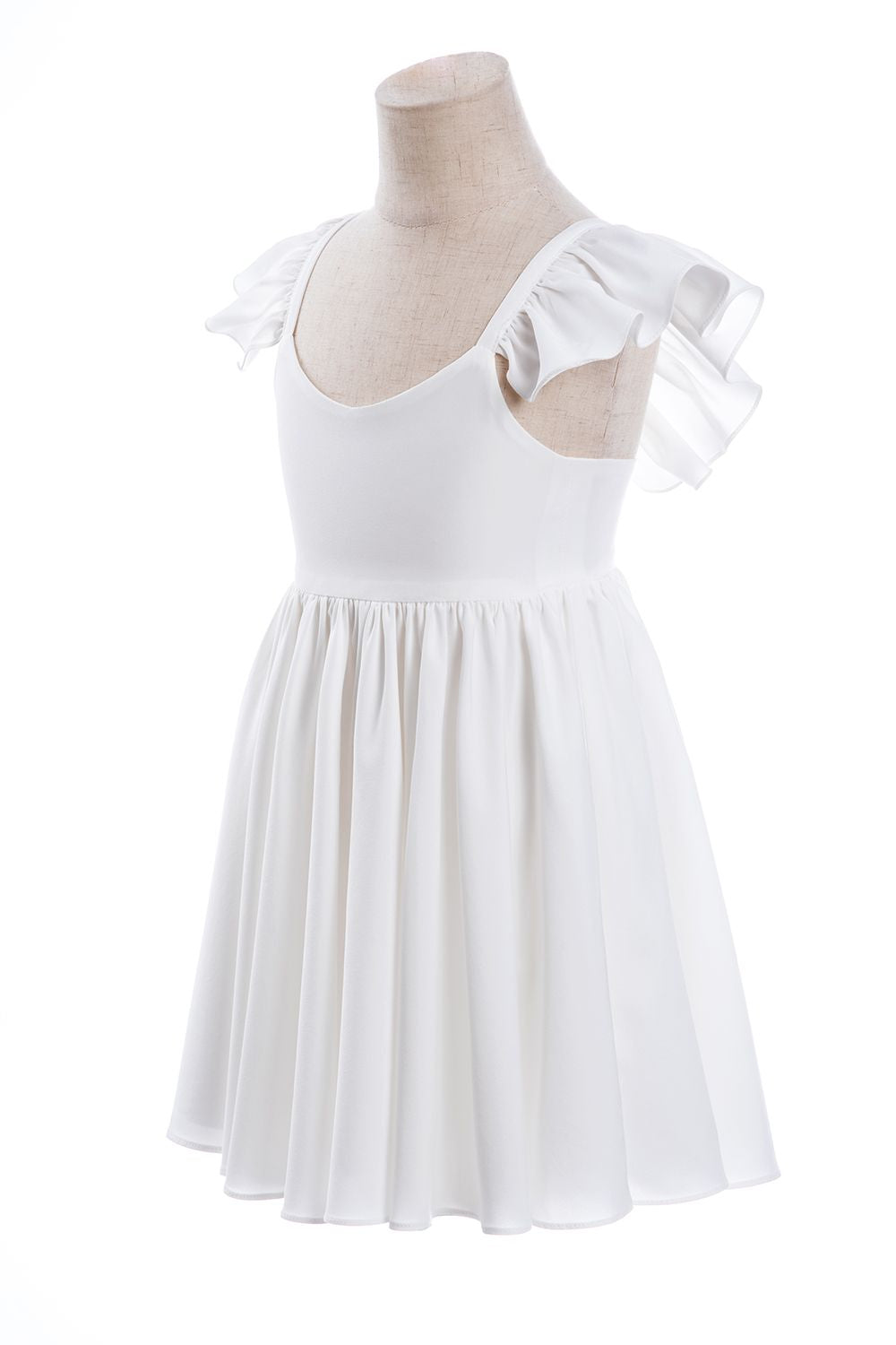 White A-Line Cap Sleeves Flower Girl Dress with Pleated Ruffles-BallBride