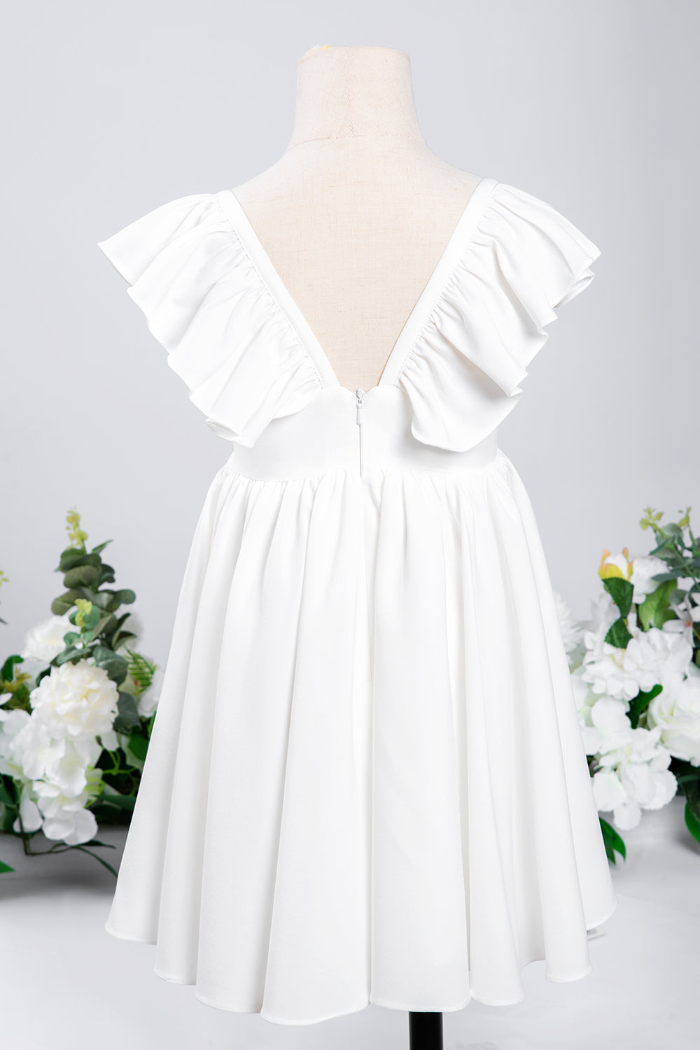 White A-Line Cap Sleeves Flower Girl Dress with Pleated Ruffles-BallBride